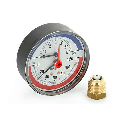 Термоманометр Uni-Fitt аксиальный 6 бар 120 C диаметр 80 мм 1/2"Н