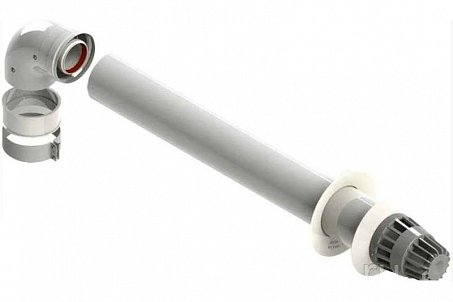 Комплект коаксиального дымохода Arderia 60/100 (отвод присоединительный, труба с наконечником, накладки) длина 1 метр